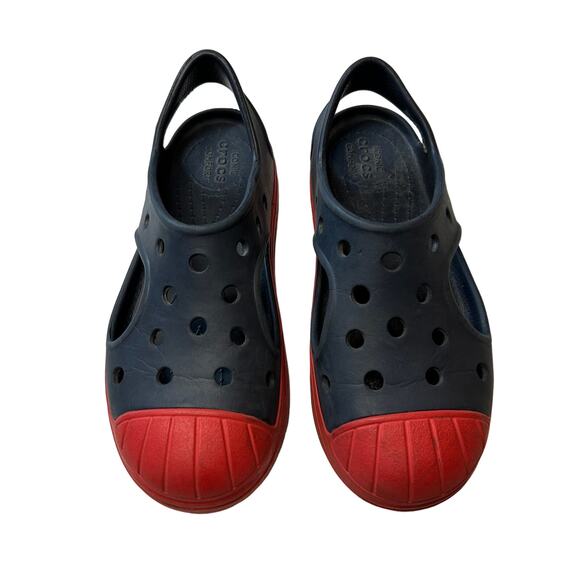 Crocs Bump It Blue/Red Rubber Slip-On Sandals 3 - Picture 1 of 5